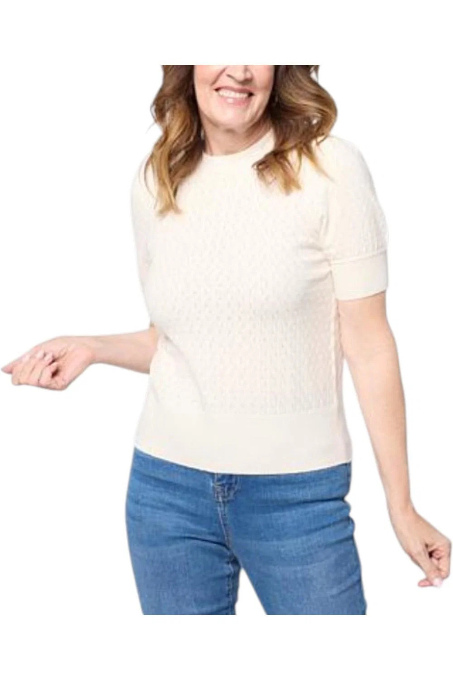 DG2 by Diane Gilman Women's Pointelle Knit Puff-Sleeve Sweater Ivory - Regular